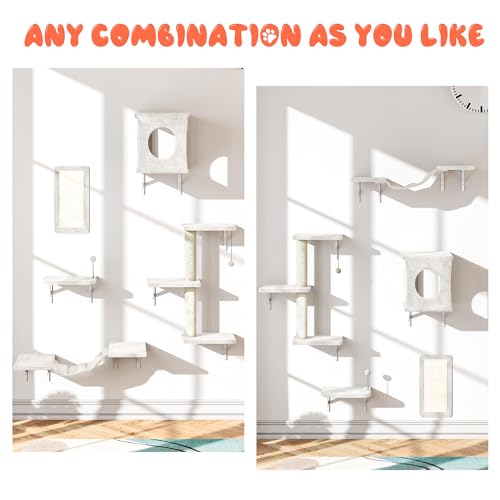 10 Pcs Cat Wall Shelves for Large Cats, Floating Climber with Scratcher - color: Beige, size: 10Pcs