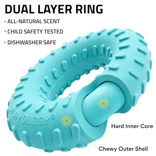 Playology Dual Layer Ring Toy for Aggressive Chewers, Peanut Butter Scent - size: Medium, style: Peanut Butter