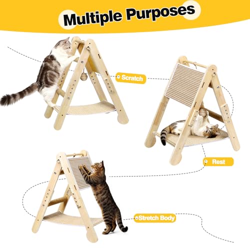 Cat Scratching Pads, Cat Scratch Board, Protecting Furniture Cat Scratcher with Toy Ball, Triangle Shaped 3 Usable Sides for Indoor Cats, Cat Scratch Post, Cat Toy Durable Woodboard Vertical