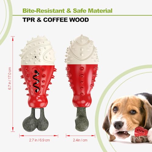 Cooling Freezable Dog Toy with Natural Coffee Wood – Dental Cleaning, Teething Relief & Treat Dispensing Chew Toy for Small Medium Large Breeds (Red) - color: Red