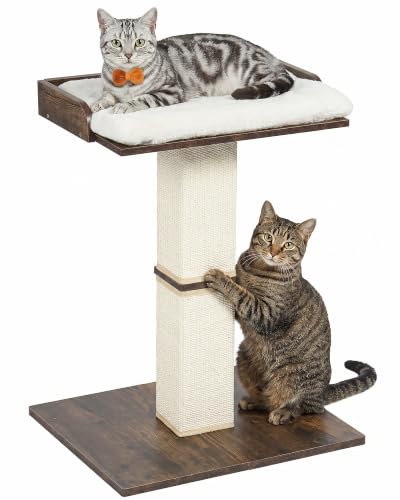 Retro Cat Scratching Post with Top Perch Bed for Indoor Cats - color: Vintage Brown
