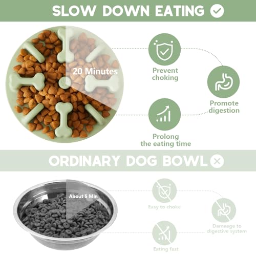 Soft Silicone Anti-Choking Puzzle Bowl Inserts, Anti-Slip to Slow Down Eating, Fits Regular Elevated Dog Bowls - color: Green, size: Large