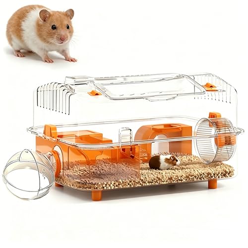 8-in-1 Dwarf Hamster Cage, No Assembly Full Transparent, Temporary Transitional/Breeding/Nursery Cage, 19.69×14.17×12.6 in,Fits Small Space/Kid’s Room, for Dwarf & Baby Hamsters - color: Orange