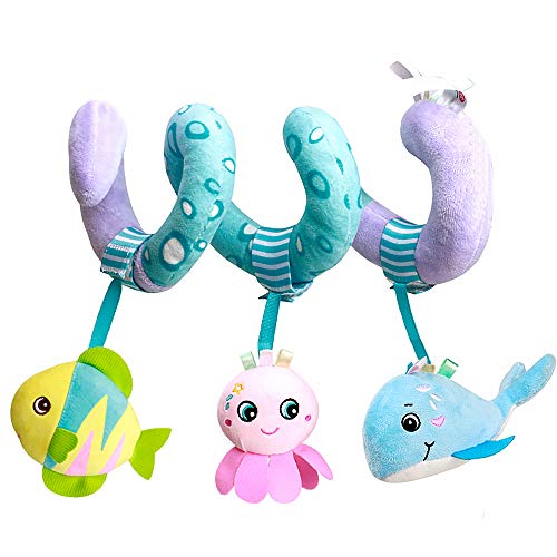 Caterbee Baby Stroller Toy, Activity Spiral Plush bar Toy Accessories, Car Seat Toys with Bell for boy or Girl 0 Months+ (Ocean) - color: Purple
