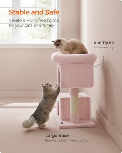 Feandrea Cat Tree, 33.1-Inch Cute Cat Tower, Plush Kitten Condo, Jelly Pink - color: Jelly Pink, size: L (23.6"L x 15.7"W x 33.1"H)
