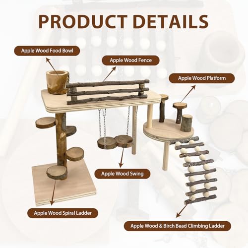 Large Wooden Hamster Toys Playground Set with Ladder & Bridge