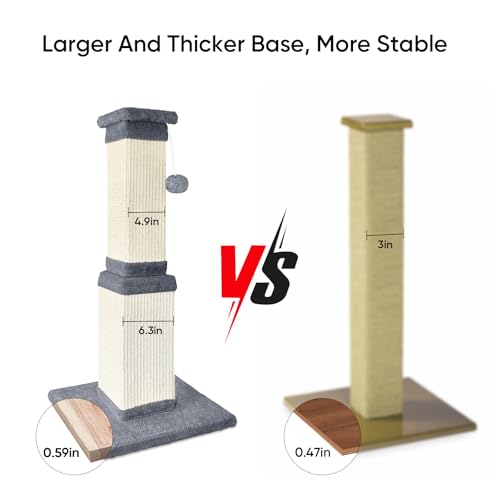 Cat Scratching Post for Indoor Cats, 32Inch Sisal Cat Scratcher - color: Light Gray