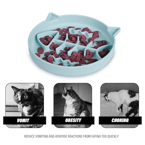 Silicone Cat Slow Feeder Bowl with Suction Cups, Puzzle Feeder, Interactive Toys for Cats, Reduces Overeating (Blue, 1 Cup) - color: Blue
