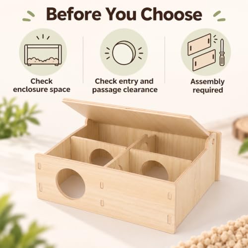 Wooden 4-Chamber Hamster Maze Hideout with Lift-Up Lid