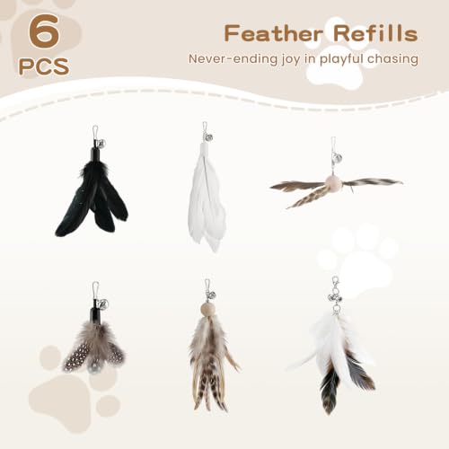 Pawaboo 6Pcs Cat Feather Wand Toy Set for Indoor Cats Self Play & Exercise - color: Z-Black + White