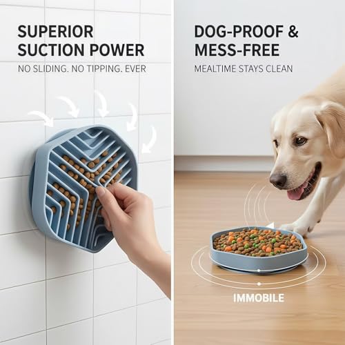 Silicone Slow Feeder Bowl for Dogs & Cats, Puzzle Lick Mat Design, Anti-Slip Suction Base, Helps Slow Eating & Enrichment, Easy to Clean, BPA-Free - color: Blush Pink