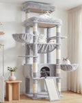 Hey-brother Cat Tree Tower with Extra Large Platform and Basket, MPJ080W - color: Light Gray, size: 71.7 inches