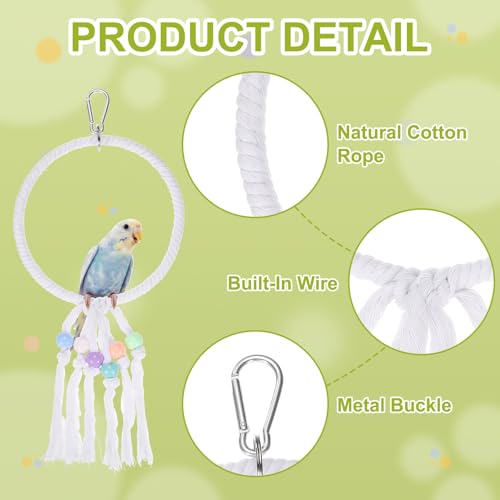 Bird Rope Perch Swing, Rope Ring Perch Standing Pole Accessory Climbing Swing Paw Grinding 13.7 Inch, (White) Intended for Parrot/Parakeet/Budgies/Cockatiels/Lovebirds - color: White, size: 13.7 Inch