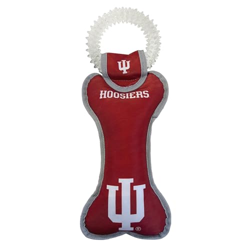 Pets First NCAA Indiana Hoosiers Dental Dog TUG Toy with Squeaker. Tough PET Toy for Healthy Fun, Teething & Cleaning Pets Teeth & Gum - color: Indiana Hoosiers