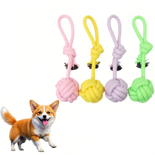 CandyColor Dog Cat Chew Rope Toy - 30cm Non-Toxic Dental Teething Toy for Puppies Kittens, Durable Rainbow Macaron Cotton Rope - Anti-Anxiety Interactive Play, Furniture Saver & Machine Washable