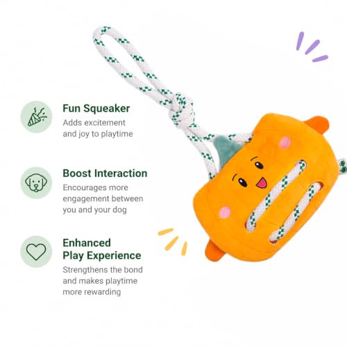 Green Sheep Interactive Plush Dog Toy, No Stuffing Squeaky Toy with Recycled Cotton Rope for Medium to Large Dogs, Chew Toy, Pumpkin - color: Pumpkin（L）