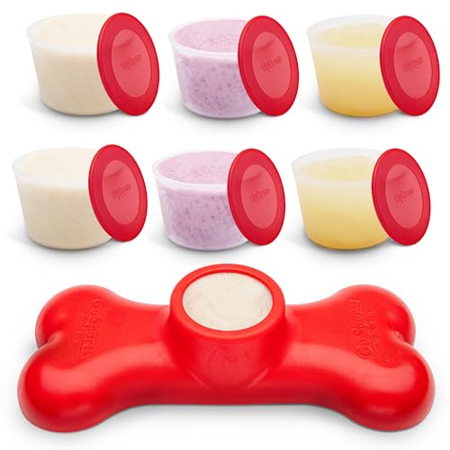 GoSports Pets PupsCream Parlor - Non-Slip Frozen Dog Treat & Ice Cream Holder - Mess-Free Lick Mat Alternative, Includes 6 Reusable Cups & Lids - color: Red