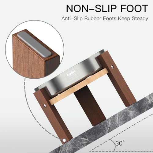 Feedoo Elevated Dog Bowl Stand, 6'' Height Raised Stand for Medium Dogs, Includes 2Cups Stainless Steel Slow Feeder Dog Bowl, Durable Solid Hardwood - color: 6" Height 2Cups Slow Feeder