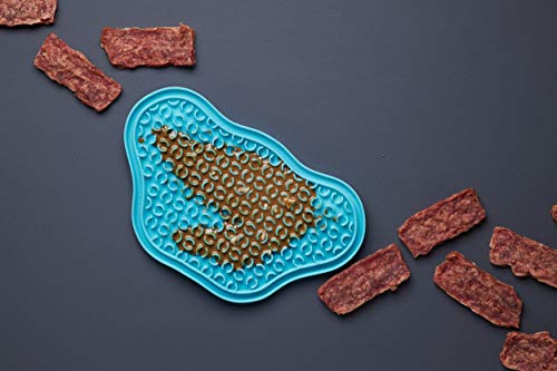 PetDreamHouse PAW 2-in-1 Slow Feeder Interactive Bowl and Removable Lick Mat Pad for Dogs, Puppies or Cats Plate Food Treats Controls Fast Eating Anti Bloating - Blue
