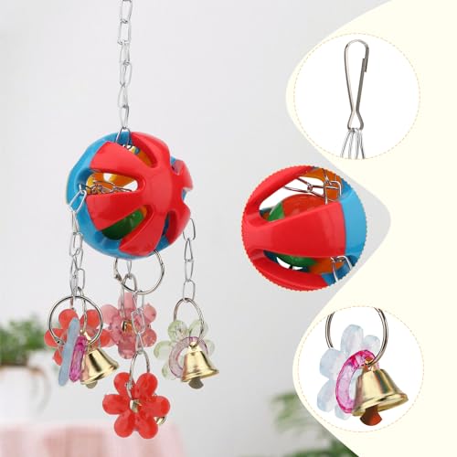 Hypeety Parrot Ball Toy Plastic Colorful Bird Chew Ball with Bells for Cage - color: Multicolor Ball with Plastic Flowers