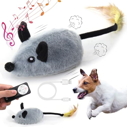 Interactive Dog Toys, Fake Mouse Moving Dog Toy with Automatic Sensor - color: Gray Remote Version