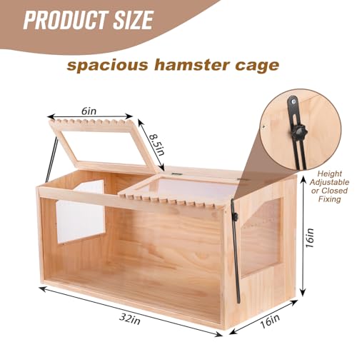 Wooden Hamster Cage,32"x16"x16"Large Hamster Cage,2 Washable Liners & 2 Adjustable Ventilation Window. Small Animal Cage for Dwarf Syrian Hamsters Degus Mice & Other Small Pets. - size: 32.0"L x 16.0"W x 16.0"H