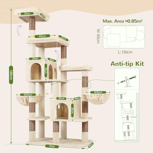 Globlazer 74in Large Sturdy Cat Tree for Large Cats, F74F, Beige - color: Beige