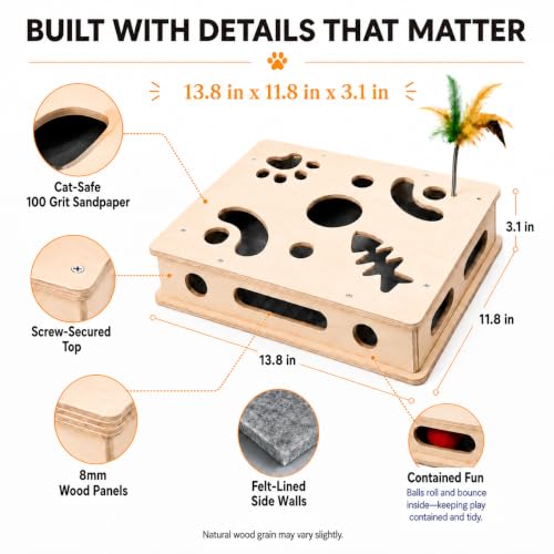 Cat Scratch Puzzle Enrichment Box with Rechargeable Moving Ball