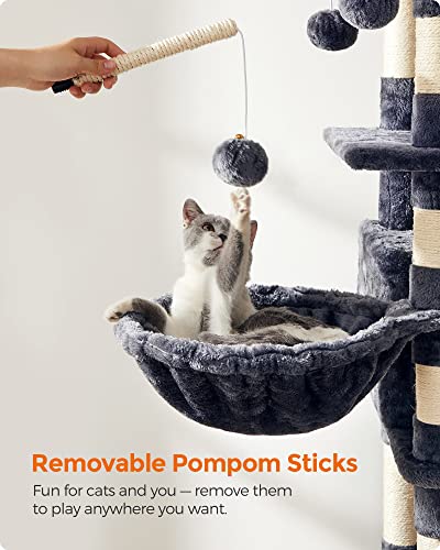 Feandrea Cat Tree, 62.4 Inches, Activity Center with Hammock, Basket - color: Smoky Gray