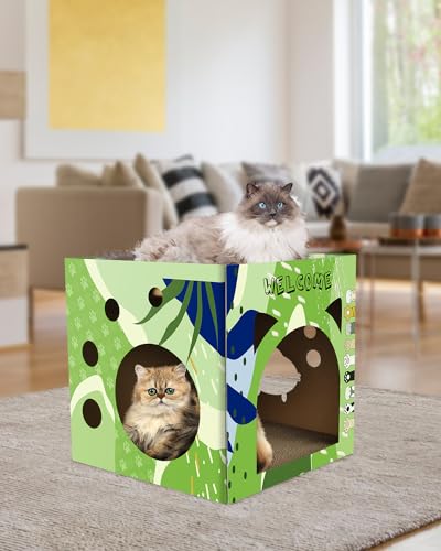 Bissap Cat Cardboard House, Large Thickened Play House with 2 Story Scratch Pads Bed Scratching Lounge for Indoor Cats Kittens Breathable Cube Shelter Corrugated Scratcher Box Toy - style: 1 PCS