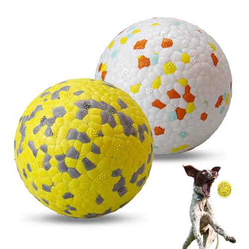 E-TPU Dog Balls, Tough High-Bounce Floating Fetch Toys, 2 Sizes - color: White & Yellow (2-Pack), size: Small (2.5" diameter)