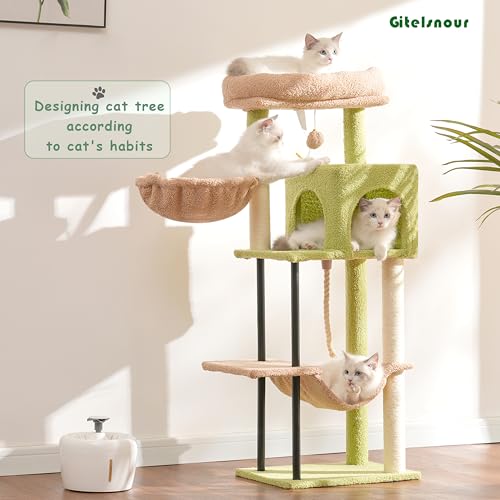 Gitelsnour Cat Tree, 43.3'' Cat Tower with Hammock for Kittens GCT004SGY - color: Green and yellow, size: 43.3 inches