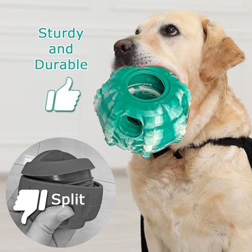 XHX Dog Toy, Durable Large Dog Toys, Freezable Fillable Rubber Dog Toys, Interactive Dog Puzzle Play Toy, Stopper+Silicone Treat Tray (Large, Green and White) - color: green white, size: Large