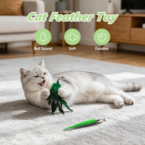 Cat Wand Refills, Interactive Cat Toys Replacement with Feather, Worm, Ribbon, Caterpillar, Butterfly Attachments, Retractable Cat Teaser Wand Refill (Feather+String 10 Pack) - color: Feather+String 10 Pack