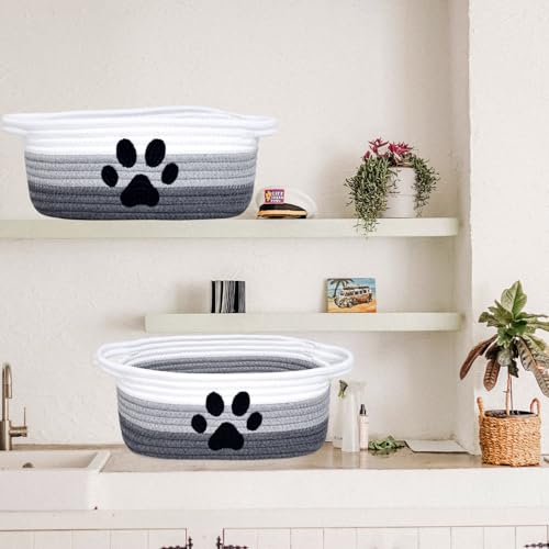 Small Woven Dog Toy Basket with Handle, Cute Paw - color: 3 Color-White Grey
