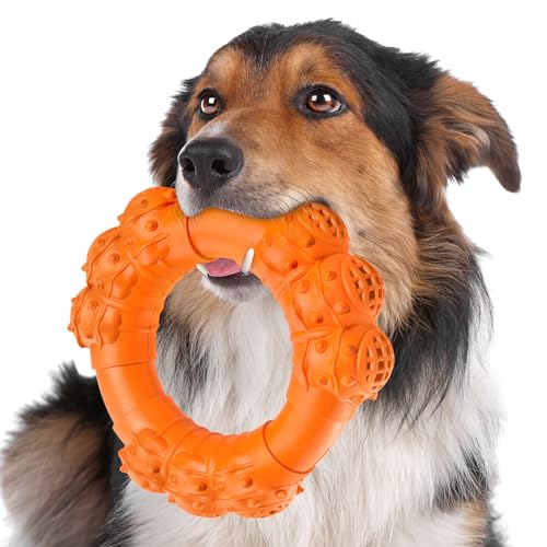 Indestructible Dog Chew Ring Toys for Aggressive Chewers, Super Chewer Toy for Medium Large Dogs, Puppy Teething Rings, Interactive Ring for Boredom,Heavy Duty Dog Teething Toys - color: Orange