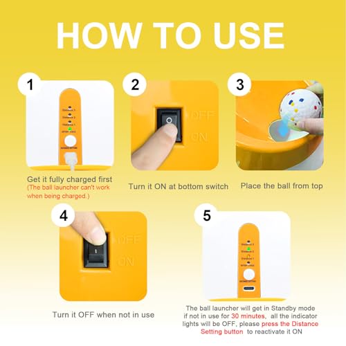 Automatic Dog Ball Launcher for Small to Medium Dogs, 2.2 Inch ETPU Dog Ball Thrower, 3 Distance Adjustable 19-39 Ft Interactive Dog Toy, Mental Stimulating Puppy Toy with 4 ETPU Balls (Orange) - color: Orange
