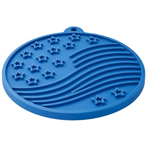 SodaPup USA K9 Stars and Stripes eMat – Durable Enrichment Feeder Lick Mat for Dogs & Cats, Non Toxic Pet Safe Food Safe Material, Made in USA, Slow Feeder for Calming & Digestive Health - color: Blue Stars and Stripes Lick Mat