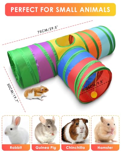 Bissap Collapsible Rabbit Tunnel, 3‑Way Hideout Toy for Small Pets - color: Rainbow, size: Large
