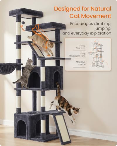 Feandrea Large Cat Tree, 72.6" Tall Sturdy Cat Tower for Indoor, Dark Gray - color: Dark Gray