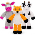3Pack No Stuffing Dog Squeaky Toys, Plush with Crinkle for Medium Small Pet - style: Cow&Fox&Donkey