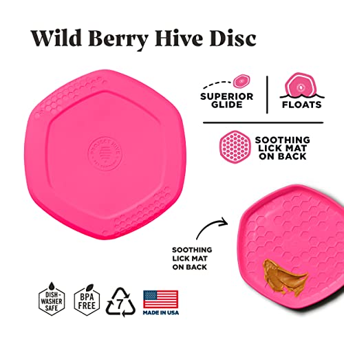 PROJECT HIVE ·PET COMPANY· Dog disc - Great for Fetch - Includes a Lick mat on Back - Floats in Water, Smooth Glide - Made in The USA (Wild Berry) - color: Wild Berry