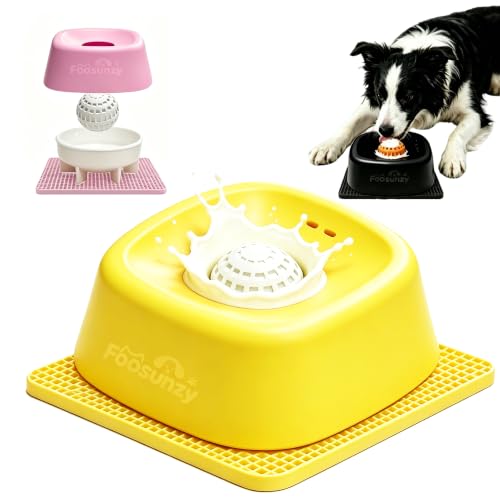Slow Feeder Dog Bowl for Liquid & Wet Food with Rolling Ball - color: Yellow