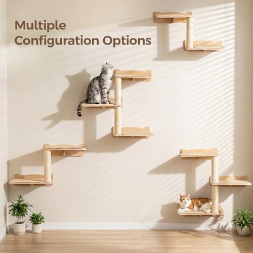 Cat Wall Shelves, 2-Tier Cat Shelves with Sisal Scratching Post, Sisal Mat Solid Pine Wood Wall Mounted Cat Climbing Furniture, Modular Design - size: 2-Tier