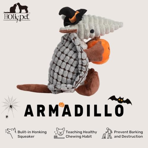 Hollypet Armadillo Squeaky Puppy Dog Toys for Small Medium Dogs, Halloween - color: Tan Scratcher, size: 8 IN