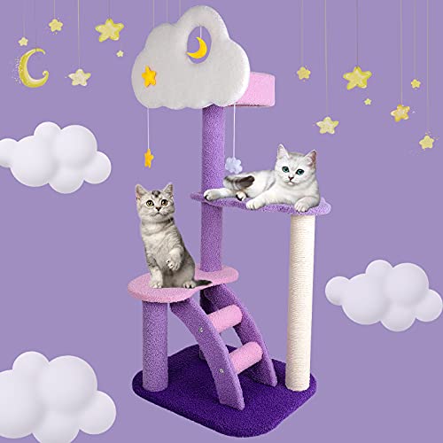 43 Inch Cat Tree Tower for Indoor Cats, Cute Purple Pink Cloud Cat Tower - size: 43 Inch Cat Tree