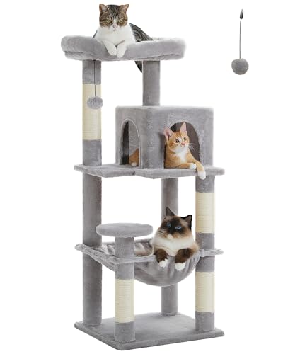 MUTTROS 45.7" Cat Tree with Hammock, Condo & 4 Sisal Posts, Grey - color: Grey, size: 45.7in