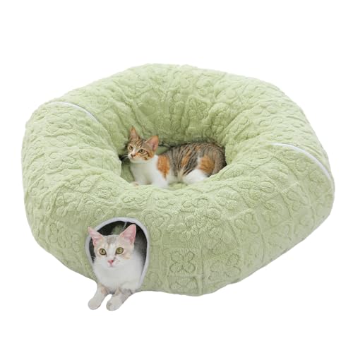 PEQULTI Green Donut Cat Tunnel Bed Washable Plush Mat for Multi Small Pets - color: Green