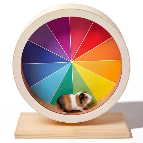 Geelin 12 Inch Hamster Wooden Silent Wheel, Rainbow Printed Small Animal Exercise Wheel, Quiet Spinner Hamster Running Wheels Toys for Hamsters, Gerbils, Mice and Other Small Pets - size: Large