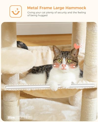 MUTTROS 45.7" Cat Tree with Hammock, Condo & 4 Sisal Posts, Beige - color: Beige, size: 45.7in